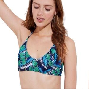 Ann Taylor Loft Beach Reversible Beach Palm & Ocean Blue Bikini Top